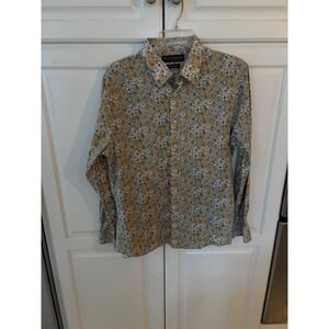 Nick Graham Mens Yellow Floral Stretch Slim Fit Button Down Shirt L 16-16.5